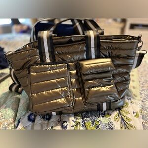 Think Roylin Kira CargoPocket Tote in Dark Nude Patent.